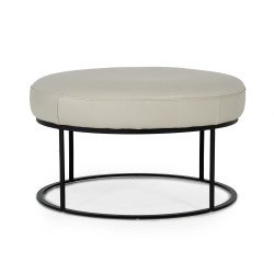 Divani Casa Jacoba - Modern Light Grey Leather Round Ottoman