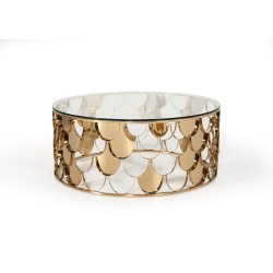 Modrest Javier Modern Glass & Gold Round Coffee Table