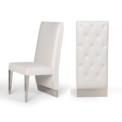Modrest Kilson Modern White Leatherette & Stainless Steel Dining Chair (Set of 2)