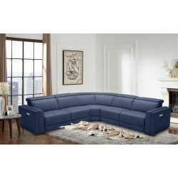 Divani Casa Frazier Modern Blue Fabric Sectional w/ Electric Recliners