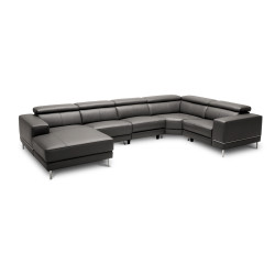 Divani Casa Wade - Modern Dark Grey Leather U Shaped Sectional Sofa with Recliners