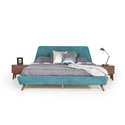 Modrest Lewis Mid-Century Modern Teal & Walnut Bed