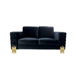 Divani Casa Lori - Modern Velvet Glam Black & Gold Loveseat