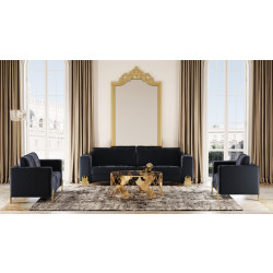 Divani Casa Lori - Modern Velvet Glam Black & Gold Sofa Set