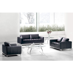 Manhattan Modern Black Leather Sofa Set