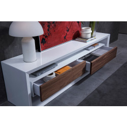 Modrest Manvel Contemporary White & Walnut TV Stand
