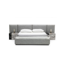 Nova Domus Maranello - Modern Grey Fabric Bed w/ Two Nightstands