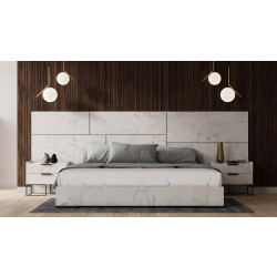 Nova Domus Marbella - Italian Modern White Marble Bed w/ 2 Nightstands