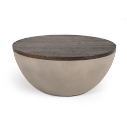 Modrest Marie Modern Concrete & Brown Oak Round Coffee Table