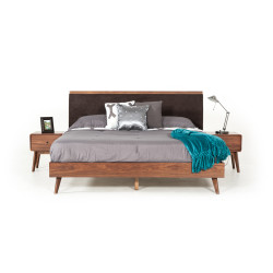 Modrest Marshall Mid-Century Modern Brown Fabric & Walnut Bed