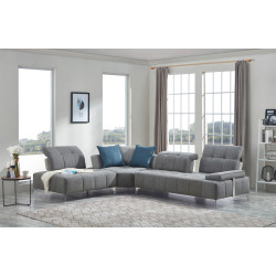 Divani Casa Nash - Modern Grey Fabric Sectional Sofa Adjustable Backrest
