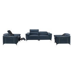 Divani Casa Melstone Modern Blue Leatherette Sofa Set w/ Electric Recliners