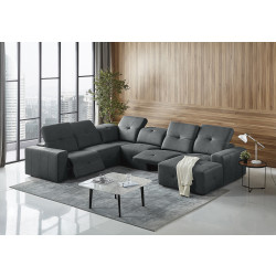 Divani Casa Mentor Modern Dark Grey Leatherette Sectional w/ 2 Recliners