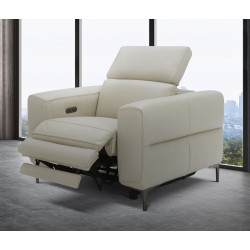 Divani Casa Meadow Light Grey Leather Electric Recliner Chair with Electric Headrest