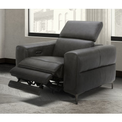 Divani Casa Meadow Dk Grey Leather Electric Recliner Chair with Electric Headrest