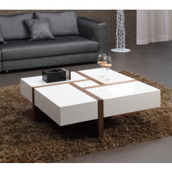 Modrest MH1316C Modern Walnut & White Square Coffee Table