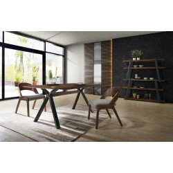 Modrest Runyon Modern Walnut & Grey Fabric Dining Set