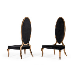 Modrest Mills - Modern Black Velvet Rosegold Dining Chair Set of 2