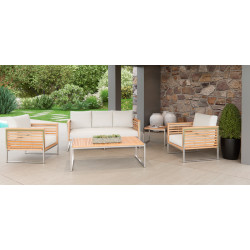 Renava Minorca Outdoor Teak & White Sofa Set