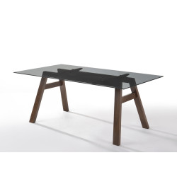 Modrest Travis Modern Grey Glass & Walnut Dining Table