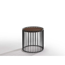 Modrest Bronson Modern Walnut & Black Round Tea Table