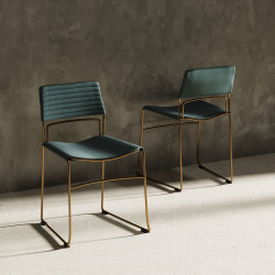 Modrest Swain Modern Green Fabric & Gold Dining Chair (Set of 2)