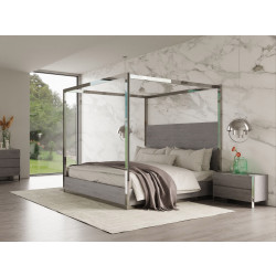 Modrest Arlene Modern Grey Elm & Stainless Steel Canopy Bed