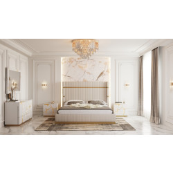 Modrest -  Sterling Modern Beige + Gold Bed + Nightstands