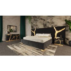 Modrest Aspen - Eastern King Glam Black Velvet & Gold Bed