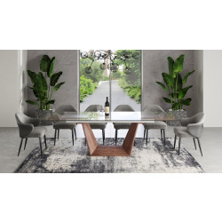 Modrest Babia Modern Smoked Glass & Walnut Extendable Dining Table