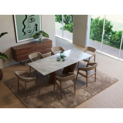 Modrest Cadence - Modern Walnut & Marble Dining Table