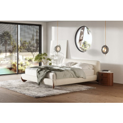 Modrest Fleury - Contemporary Cream Fabric and Walnut Bed
