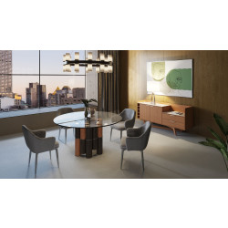 Modrest Greta - Modern Glass & Walnut Dining Table