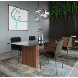 Modrest Maggie - Modern Walnut and Black Ceramic Top Dining Table