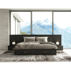 Modrest Manchester- Contemporary Platform Dark Grey Bed with Drawers