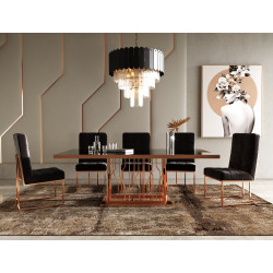 Modrest Marston Modern Black Glass & Rosegold Dining Table