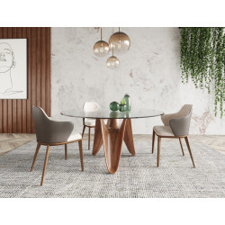 Modrest Seguin - Round Glass + Walnut Dining Table