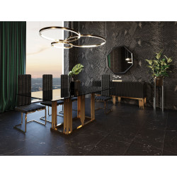 Modrest Token Modern Smoked Grey Glass & Rosegold Dining Table
