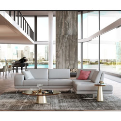 Coronelli Collezioni Mood - Contemporary Grey Leather Right Facing Sectional Sofa
