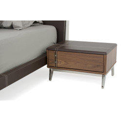 Nova Domus Ria Contemporary Brown Eco-Leather & Walnut Nightstand