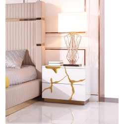 Modrest Aspen Modern Wide White & Gold Nightstand