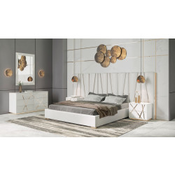 Modrest Nixa - Modern White + Gold Bed + Nightstands