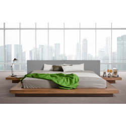 Modrest Opal Modern Low Profile Walnut and Grey Leatherette Platform Bed