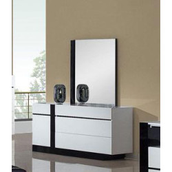 Modrest Oxford Modern White And Black Glossy Dresser w/ Mirror