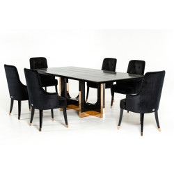 A&X Padua Modern Large Black Crocodile & Rosegold Dining Table