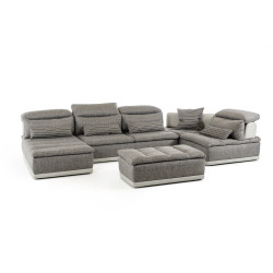 David Ferrari Panorama Italian Modern Grey Fabric & Grey Leather Sectional Sofa