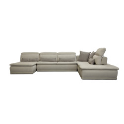 David Ferrari Panorama - Italian Modern Taupe Grey Fabric and Leather Modular Sectional Sofa