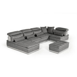 David Ferrari Panorama - Italian Modern Grey Fabric + Grey Leather Modular Sectional Sofa