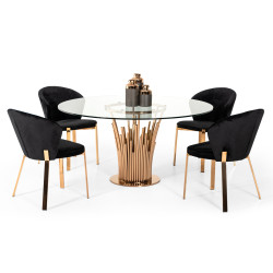 Modrest Paxton Modern Round Glass & Rosegold Dining Table