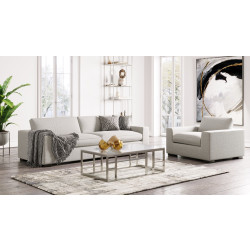 Divani Casa Poppy - Modern White Fabric Long Sofa